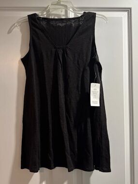 Eileen Fisher Sz. XS Chocolate Square V-Neck 100% Linen Tank w/Shirring NWT $128